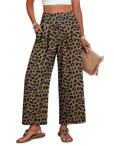 Lepunuo Linen Pants for Wome Summer Wide Leg Palazzo Pants Beach Vacation Lounge Trousers with Pockets - Image 1