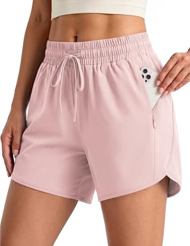 Aprolive Running Shorts for Women 4 Inch Athletic Lightweight Summer Casual Workout Gym Hiking Short with Zipper Pockets (Pink, XL) - Image 1