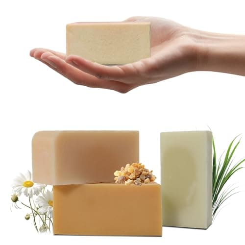 MAYJAM 3 Pcs Clean Bar Soap with Vitamin E Olive Natural Essential Soap Bar Gift Set for Body Face Smooth Skin Bath Soap for All Skin Types Roman Chamomile,Frankincense,Lemongrass Soap Handmade - Image 1