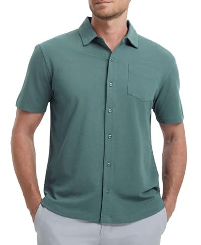M MAELREG Mens Button Down Short Sleeve Shirt Lightweight Pique Collared Shirts for Men Summer Shirts with Pocket - Image 1
