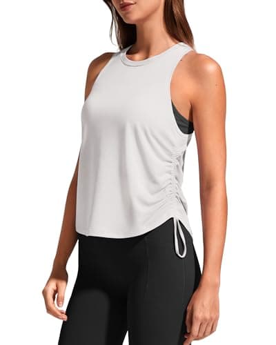 G4Free Athletic Tank Tops for Women High Neck Razor Back Side Ruched Work Out Gym Tanks Soft Stretchy Yoga Top (Pure White,XXL) - Image 1