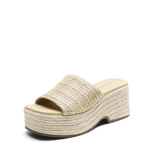 DREAM PAIRS Platform Espadrille Sandals for Women Wedges Slides Slip on Bohemia Sandals Flatform Open Toe Beach Sandals Dressy Outdoor Summer Shoes,Size 8.5,Nude,DWUMSS2502 - Image 1