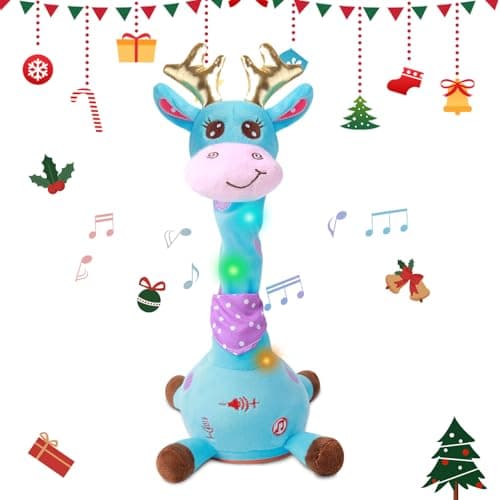 LUKETURE Dancing Talking Singing Blue Giraffe Stuffed Plush with Golden Antlers,Interactive Stuffed Animal Toy, Musical Plush with Record & Repeat, Sings 10 Songs, LED Lights - Image 1