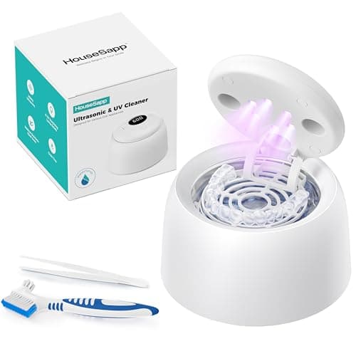 HouseSapp Ultrasonic Retainer Cleaner Machine - 45kHz Dental Clean Pod with 6 Cleaning Lights for Denture, Toothbrush Head, Aligner, Night/Mouth Guard, Jewelry, Ultra Sonic Cleaner with Lifting Tray - Image 1