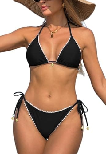 Women Triangle Bikini Set Tie Side Two Piece Swimsuit Sexy Cheeky Bikini High Cut Brazilian Halter String Bathing Suit - Image 1