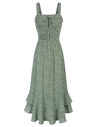 GRACE KARIN Women's 2025 Summer Floral Boho Dress Square Neck Strapped Swing A Line Sundress Beach Long Maxi OutfitsGreen 2XL - Image 1
