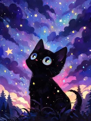 ijbnhd Cat Diamond Art Kits for Adults,Starry Night Diamond Painting Kits, Animals Paint by Diamonds Pictures for Beginners Teenagers,Perfect for Home Office Decor 12x16 inch - Image 1