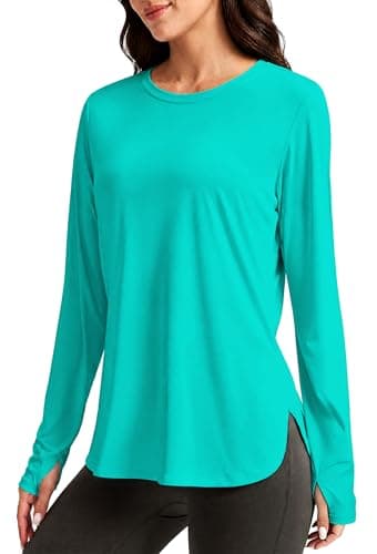 Alaroo Womens Workout Tops Long Sleeve Sun Protection Shirts Workout Tops for Women Gym Running Pilates 2026 Blue L - Image 1