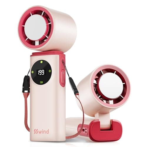 SSWind 6000mAh Portable Handheld Fan with Ice Cooling, 199 Levels Stepless Speed, 20H Long Battery Life, 20000RPM Turbo Fan Rechargeable Personal Mini Fan for Travel, Outdoor, Makeup (Pink) - Image 1