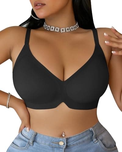 LIIJOO Jelly Bra for Women No Underwire, Seamless Wireless Push Up Bra, Full Coverage Supportive T-Shirt Bra for Plus Size, Back Smoothing Comfort Bra(Black, L) - Image 1