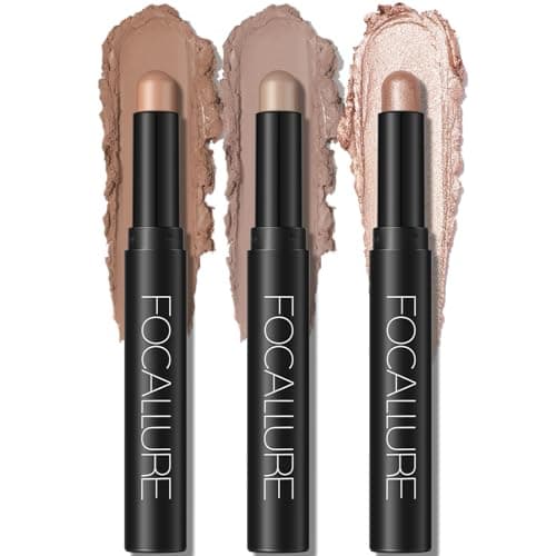 FOCALLURE 3 Pcs Cream Eyeshadow Stick,Shimmer Eyeshadow Pencil Crayon,High Pigmented Crease-proof Eye Shadow Brightener Sets,Long Lasting Eye Shadow Highlighter Stick Make up (Shifting Dune) - Image 1