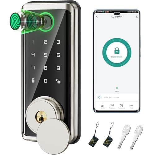 Sophia Keyless Entry Door Lock, Smart Auto Locks for Front Door & Key Fobs & Remote Control, Keypad Deadbolt Digital, Fingerprint Door Lock with Code, Cerraduras Inteligentes, IP68, Satin Nickel - Image 1