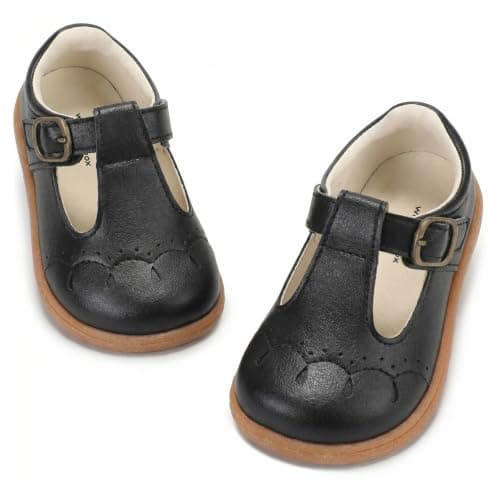 WIDE TOE BOX Toddler Girls Dress Shoes Little Kids Flats School Mary Janes Shoes Ballet Flats Party School Shoes Flower Girl, Party, School Shoes Black Toddler 10 - Image 1