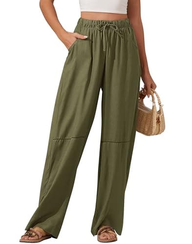 H Hellisal Women's Wide Leg Linen Pants High Waisted Flowy Palazzo Trousers Casual Summer Beach Long Slacks with Pockets Olive S - Image 1