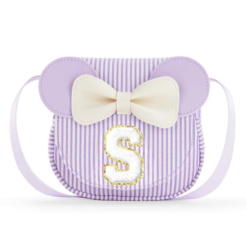 Personalized Initial Girls Crossbody Bag, Minnie Mouse Ears Kids Purse with Glitter Letter, Adjustable Waist Fanny Pack for 3-13 Years Old (Purple Stripe, S) - Image 1