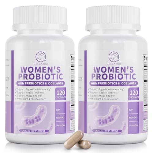 BBEEAAUU Probiotics for Women pH Balance with Lactobacillus & Prebiotics & Collagen & Cranberry Womens Probiotic, for Digestion* & Immunity*, Gluten Free, Shelf Stable 120 Capsules, 2 Pack - Image 1
