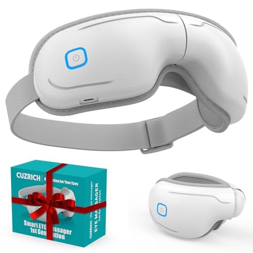 CUZRICH Eye Massager with Heat and Compression - Classic White Heated Eye Mask with Vibration, Bluetooth Music, 6 Modes, Rechargeable 1200mAh Battery for Eye Strain, Dry Eyes, Migraines Relief - Image 1