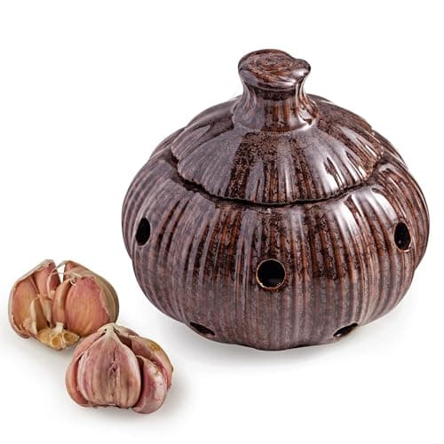 Cormomu Ceramic Garlic Keeper with Lid, Large Garlic Storage Pod, Garlic Container for Kitchen Counter - Image 1