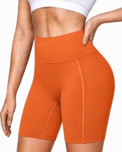 Roadbox 8" High Waisted Women's Biker Shorts, Tummy Control Compression Booty Spandex Shorts for Volleyball Workout Gym Yoga Running(XL) Orange - Image 1