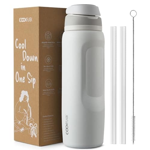 Coolflask MegaSip Insulated Water Bottle 40 oz with Straw, Stainless Steel Water Bottles Leak-Proof, 24+ Hours Cold, BPA-Free Dishwasher Safe, Water Flask for Sports Gym Work Office, Glacier White - Image 1