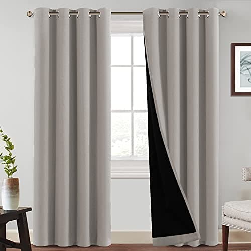 PrinceDeco 100% Blackout Curtains 108 inches Long, Full Light Blocking Drapes with Black Liner for Nursery, Thermal Insulated Draperies for Hall, Villa (2 Pieces, 52" Wide Each Panel, Simply Taupe) - Image 1