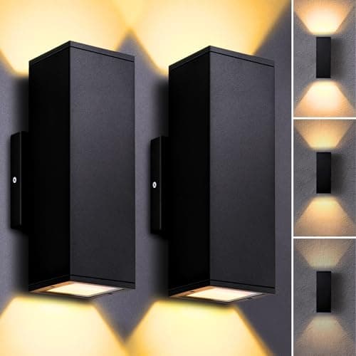 DAKAFUL Dimmable Wall Lights Outdoor 2 Packs, Integrated LED Square Up Down 12W 2700K Modern Aluminum Sconce, Waterproof Exterior Lighing Fixtures for Porch Patio Garage Gardern - Image 1