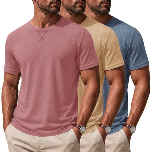 Poriff 3-Pack Men's Casual T-Shirts with Vintage V-Notch, Basic Crewneck Tees, Classic Modern Fit Summer Tops for Vacation & Leisure L - Image 1