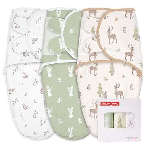 GLLQUEN BABY Swaddles for Newborns Organic Cotton, Soft Baby Swaddles 0-3 Months, Womb-Like Sleep Sack Wrap Nursery Swaddling Blankets Green Forest Deer - Image 1