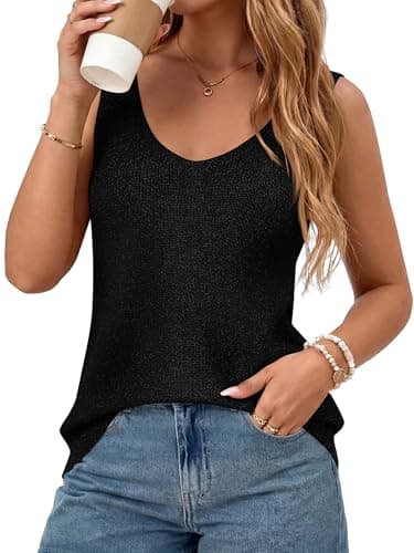 BTFBM Sweater Vest Women 2026 Spring Summer Sleeveless V Neck Sparkle Knit Basic Loose Fit Tank Tops Vacation Outfits(Black, XX-Large) - Image 1