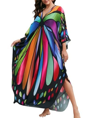 Kfnire Kaftan Dresses for Women Plus Size Loungewear V Neck Batwing Sleeve Mumu Caftan Dress Women Beach Swimsuit Coverups - Image 1