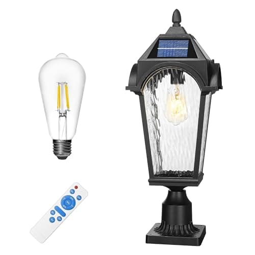 FEMILA Solar Post Lights Outdoor, 17.3" Dusk to Dawn Outdoor Post Lights Aluminum Glass Solar Post Light for Garden Patio Driveway, 4FYX90P-SL BK - Image 1