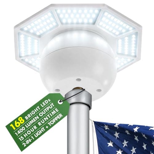 Aurolit Flag Pole Light Solar Powered, 1400 Lumen 168 LED Flagpole Solar Light for 15-30 Ft Flagpoles, 2-in-1 Flag Pole Toppers Outdoor, Up to 15 Hour Dusk to Dawn Auto On/Off, IP65 Waterproof