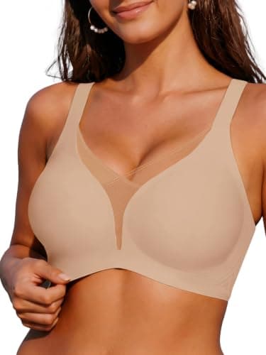 COCOMARTS Jelly Bras for Women No Underwire Push Up Deep V Mesh Comfort T Shirt Bralette Wireless Seamless Everyday Bra Nude 3X-Large