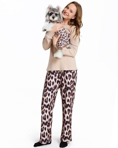 XPUDAC Matching Dog and Owner Pajamas Set Dog Pajamas Leopard Doggy Clothes for Small Medium Dogs Girl Boy Holiday Pet Outfit Puppy Onesie Pjs, Leopard, L - Image 1