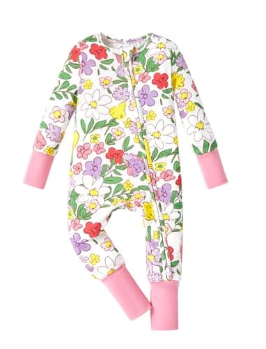 PATPAT Baby Pajama with Bamboo Viscose, Footie Jumpsuit Romper with 2-Way Zipper for Baby Boy Girl Toddler Sleeper Sleepwear, Bloom Vivid, Baby:18-24 M - Image 1