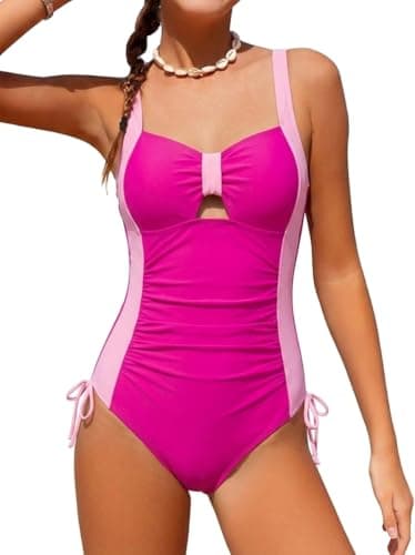 NikNio Girls Swimsiut One Piece Bathing Suit Adjustable Straps Cut Out Swimwear Hot Pink 9-10 Years - Image 1