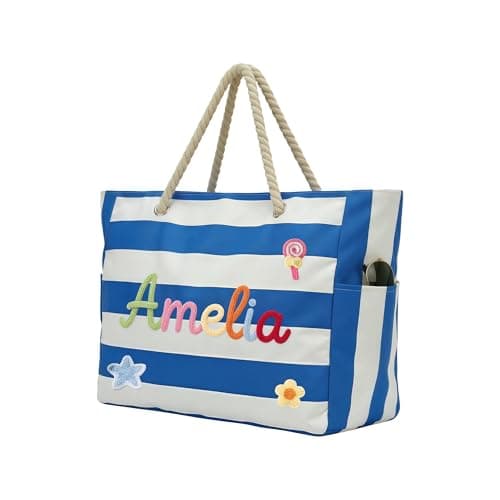 NYLGOXITK Personalized Embroidered Beach Bag, large waterproof crossbody bag with zipper designed for women, ideal gift for beach, pool and travel - Image 1