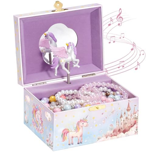 ProCase Unicorn Jewelry Box for Girls, Kids Musical Jewelry Boxes with Spinning Unicorn Doll, Birthday Gifts for Little Girls Children Toddler Ages 3 4 5 6 7 8 -Pink (Box Only) - Image 1