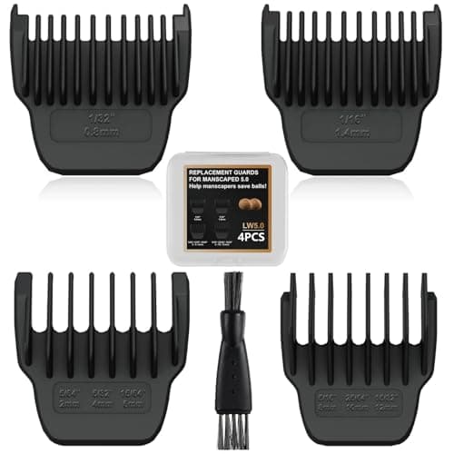 4 Pack Guards for Manscaped Lawn Mower 5.0 - Adjustable Lawnmower 5.0 Trimmer Guards with Brush and Organizer, Waterproof Guide Comb Replacement for Manscaped 5.0 Ultra Attachments, 1/32" to 15/32" - Image 1