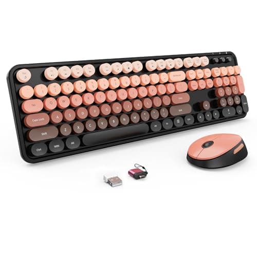 Nowlike Wireless Keyboard and Mouse Combo, Retro Typewriter Keyboard with Round Keycaps, Full-Size Ergonomic, Aurora Red, Ideal for Windows PC, Home, Office, and College - Image 1