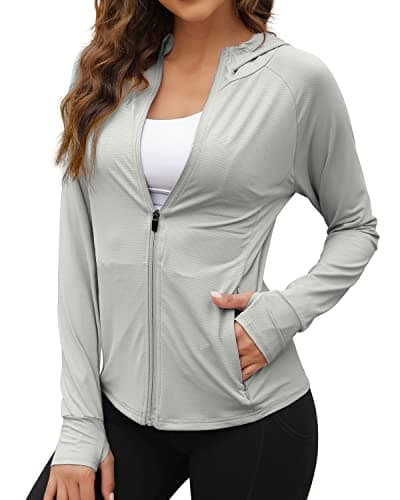 We1Fit Women's UPF 50+ Sun Protection Jacket Hooded Zip Up SPF Shirts Long Sleeves Grey - Image 1