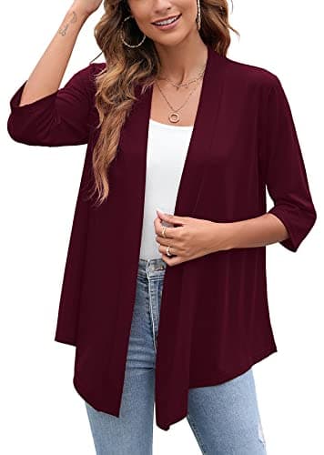 Heymoments Cardigan for Women Wine Red 3X-Large Draped Open-Front 3/4 Sleeve Lightweight Casual Soft Drape Summer Fall Kimonos Cardigans - Image 1