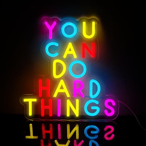 WittyRhE You Can Do Hard Things Neon Signs Dimmable LED Inspire Neon Lights Wall Decor for Kids Room Classroom Bedroom Living Room Study Gift Art for Kids Friends -12.56 x 12.2 IN-USB Powered-Acrylic - Image 1
