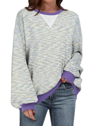 ANRABESS Women’s Striped Oversized Sweatshirts Crew Neck Long Sleeve Shirts Soft Color Block Pullover Top Fashion Clothing Large - Image 1