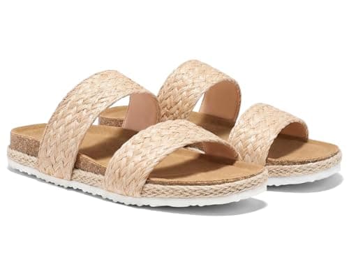 Coutgo Womens Slides Sandals Espadrilles Open Toe Slip On Platform Sandals Footbed Summer Beach Shoes, Apricot, Size 7 - Image 1