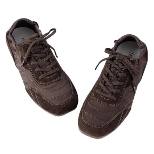N.N.G Women Retro Suede Satin Sneakers Coffee Brown Cushioned Insole 4-Way Breathable Casual Daily Walking Shoes Commuting Lightweight Comfort, Size 8 - Image 1