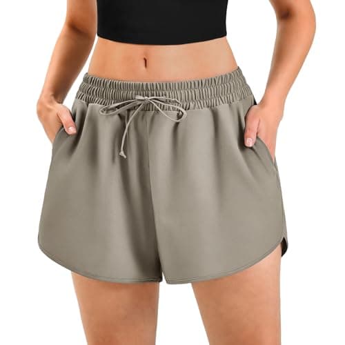 Ipletix Women's Athletic Running Shorts with Pockets - Quick Dry High Waisted Gym Sports Workout Shorts 2.5" Khaki L - Image 1