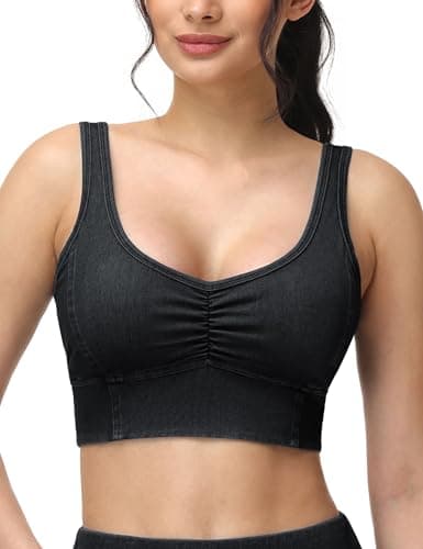 THE GYM PEOPLE Women's Jean Crop Tank Tops Camisole Tops with Built in Bra - Image 1