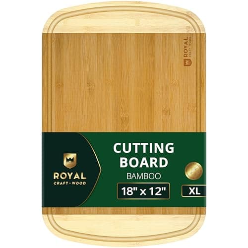 ROYAL CRAFT WOOD Wooden Cutting Boards for Kitchen Meal Prep & Serving - Bamboo Wood Serving Board Set with Deep Juice Groove Side Handles - Charcuterie & Chopping Butcher Block for Meat