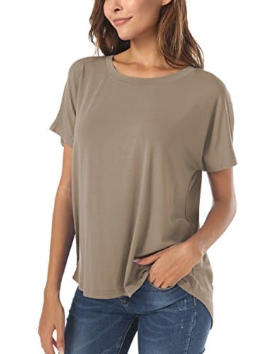 Herou Light Coffee Oversized Tshirt Women Summer Short Sleeve High Low Loose Oversized Basic Tops T Shirt Light Coffee Medium - Image 1